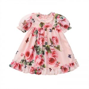 Cute Baby Girls Dress Flower Puff Sleeves A -line Dress For Baby