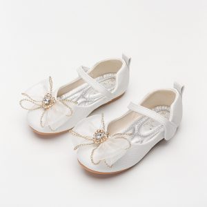 Spring New Girls’ Single Shoes Cute Bow Rhinestone Soft Sole Flat Shoes