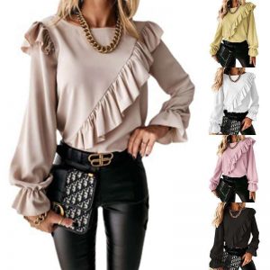 New Style Ruffle Stitching Trumpet Sleeve Bottoming Shirt For Women