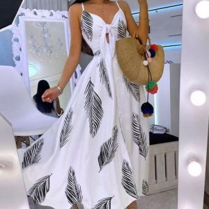 Lace-Up Full Floral Sexy Sling Dress Long Skirt