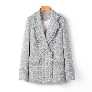 Tweed Suit Female Light Mature Retro Short Lapel Top, Lady’s Small Fragrance Jacket