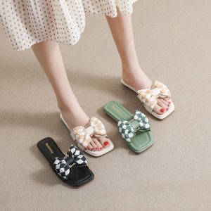 Women’s Sweet Style Sub-pattern Bow In Outer Sandals