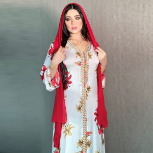 Arabian Women’s Printed Dress Lace Webbing