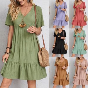 European And American Women’s Loose Casual Short-sleeved Corset Dress