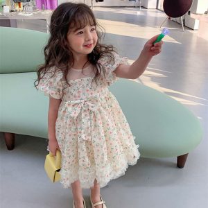Girl’s New Style Short Sleeve Princess Floral Dress