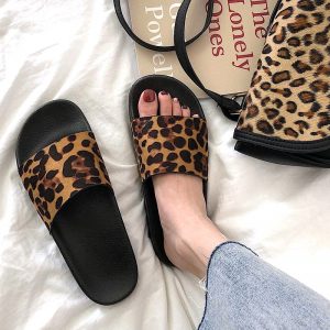 Summer Slippers Slides Leopard Indoor