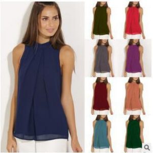 2021 AliExpress best selling summer models Europe and the United States chiffon shirt hanging neck sleeveless 15 color 6 yards