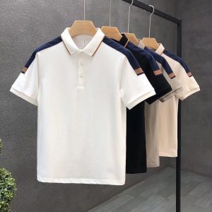 Colorblock Lapel Polo Shirt Men’s Short Sleeve Slim T-Shirt