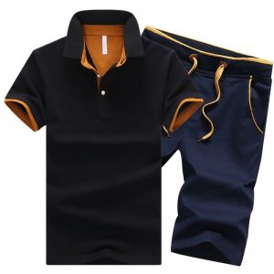 Cotton Mens Sets Summer Button Polo Shirts Sets n Clothes 2 Piece Set
