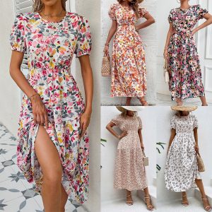 Cross Border Independent Station Popular Bohemian Style Long Princess Sleeves Flower Dress