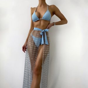 Women’s Sequined Mesh Three Piece Swimsuit