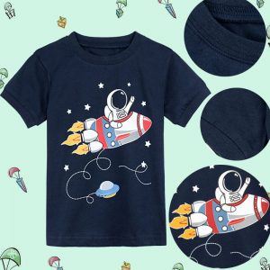 Children’s Short-sleeved Cartoon Spaceship Pajamas Summer Thin