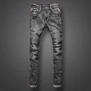 Black Gray Color Denim Mens Jeans High Quality Italian Style Retro Design Slim Fit Ripped Jeans