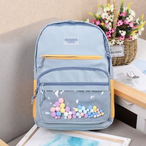 New ins style backpack canvas high school student schoolbag female small fresh contrast color junior high school student backpack