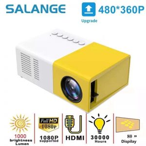 Salange J9Pro Mini Projector LED Home Media Player Audio Portable Proyectors 480×360 Pixels Supports 1080P HDMI USB Video Beamer