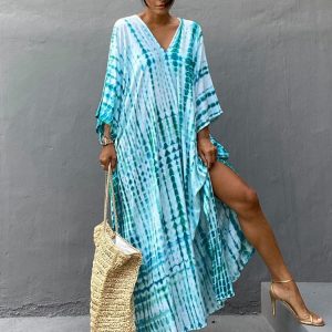 2022 New Boho Retro Striped Tie Dye Women Swimsuit Cover Up Summer Outing Sexy Bikini Wrap Beach Dress Beachwear Kimono Pareo