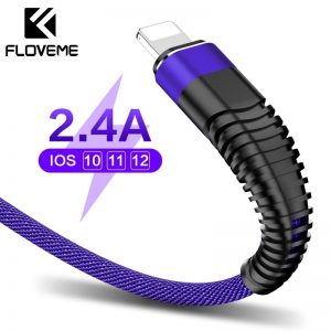 FLOVEME 2.4A USB Lighting Cable For iPhone XR X 7 Charger Cable USB Type C Charging Cable Data Nylon Braid USB C Cables For iPad