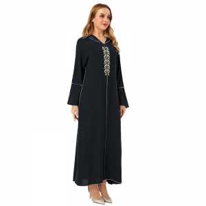 Women’s Embroidered Robe  Fashion Black Hooded Dress