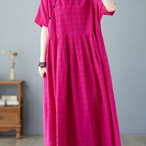 Fashion Women Indie Folk Dress Stand Short Sleeve Button Summer New Cotton Soft Female A-line Dresses Comfortable Retro 2022