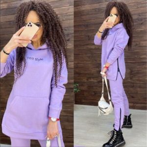 Ladies Long Sleeve Sports Casual Hooded Two-Piece Set
