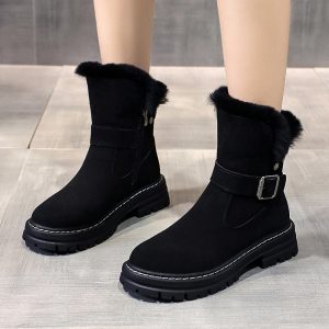 Women’s Mid-tube Plus Velvet Warmth Thick-soled Cotton Shoes