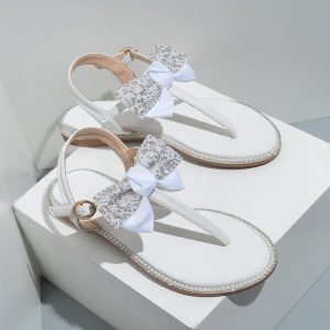 Rhinestone Bow Ladies High End Flat Sandals